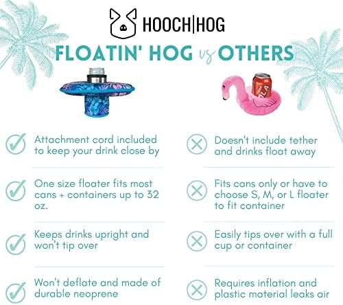 Плаващ държач за напитки Hooch | Свиня Blue с цветен модел + Розова Тънка банка-охладител на 12 унции. Кльощава кутии