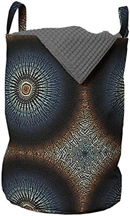 Чанта за дрехи Ambesonne Мандала, Кръг впечатлява със своя бохемски стил с Кръгли Точки, Кошница за дрехи с дръжки, Закрывающаяся на шнур, за пране, 13 x 19, Многоцветен