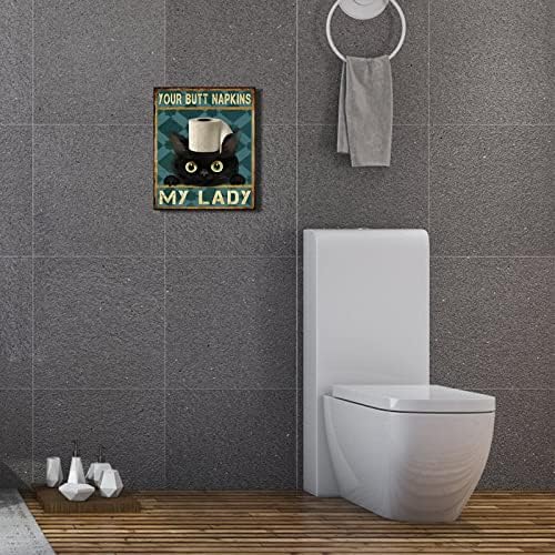 Забавен, с монтиран на стената Рисунка на Платно за Баня: Декор за тоалетна с образа на Черна Котка, Си Кърпички, Плакат на Моята Дама, В рамка, Украса за Тоалетни 10 x 12