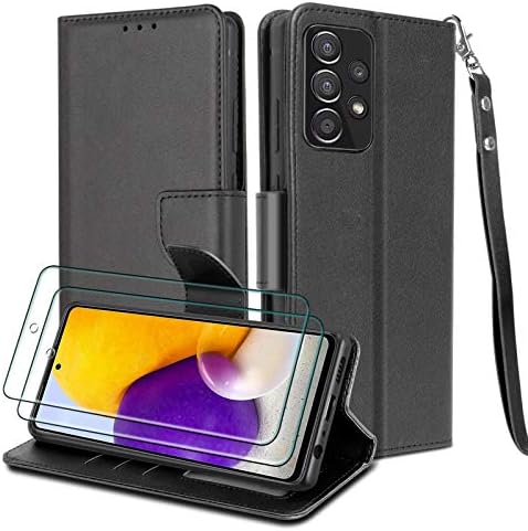 Калъф WuGlrz за Samsung Galaxy A72 5G и 4G и с 2 и с малко пари защитни фолиа, изработени от закалено Стъкло, Луксозен калъф-портфейл от Изкуствена кожа с Притежателя на карта, Магнитна флип-надолу Защитно покритие