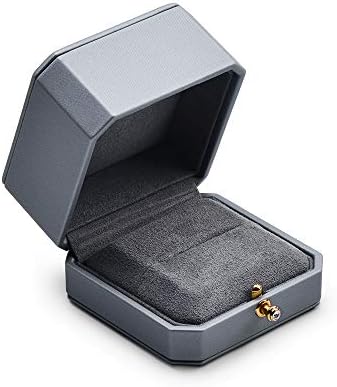 Oirlv Премиум Кожена Кутия За Пръстени за Предложения за Включването и на Сватба Сив Пръстен Подарък Кутия за Бижута