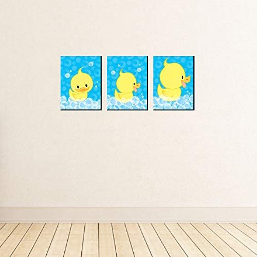 Голяма точка щастие Ducky Duck - Рисунки по стените на детската стая Rubber Ducky и декорация за детска стая - Идеи за подаръци - 7,5 x 10 инча - Комплект от 3 щампи