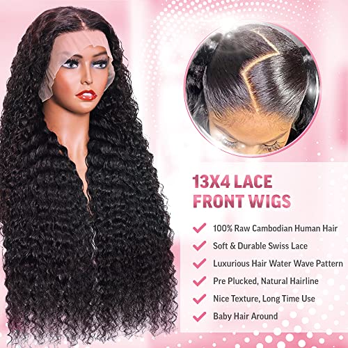 Камбоджийские косата 13X4 Синтетични косми на дантели Перуки, изработени от човешка коса за черни жени 180% Плътност, Дълбока Вълна HD Синтетични косми На Дантели Перук