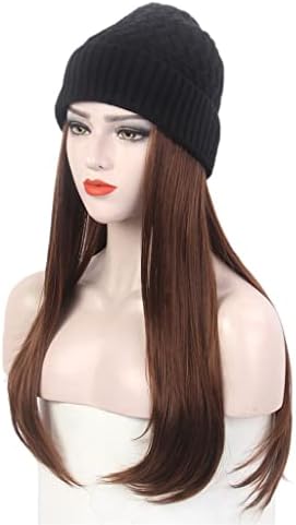 Дамски шапка за коса YXBDN, черна вязаная шапка с перука, дълга права коса, кафява шапка за перука, една