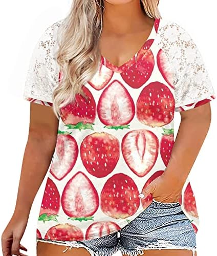 Плюс размери, Дамски Блузи С Прозрачен Завързана Ръкав, Летни Блузи, Хавайска Тениска С Плодов принтом, V-образно деколте, Плажни Ризи Размер Оверсайз