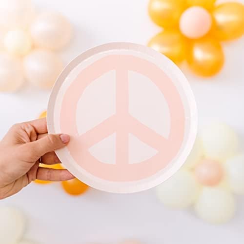 Аксесоари за партита Jollity & Co | Десертни чинии Peace & Love Peace | са страхотни за пролетта, в душата на детето, Булчински душ, управление на събития и рождени дни | Хартия, 8 опаковки, Розов (1068.PE.02)