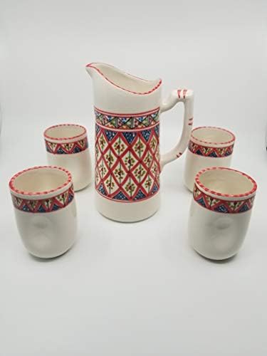 Червените Марокански Керамични Чаши, Ръчно изработени с Набор от Делви, Decanter за Кафе, Фарфоровым на Гърнето, Кана за Сок