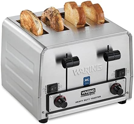 Поп тостер Waring Commercial WCT805B за тежки условия на експлоатация, капацитет за 4 филийки, 208/240 В, 2028/2700 W, вилица 6-20 Фази, сребристо, 10,5x11,5x9 см