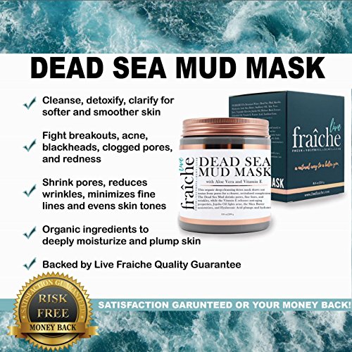 Органични кална маска от Мъртво море на Живо Fraiche за измиване на лице и тяло - 8,8 грама -се Бори с появата на акне, черни точки и намалява порите / Линии / бръчки - чиста и натурална, стяга и тонизира кожата става