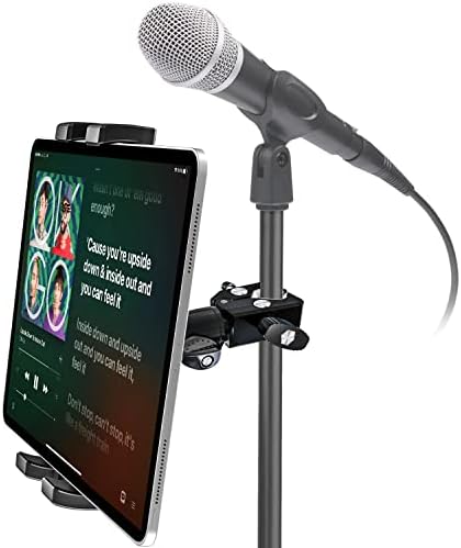 Метална Поставка за микрофон стойка за iPad, стойка за таблет за телефон woleyi за Микрофонной стелажи, Регулируеми на 360 ° Скоба за камера Музикален таблет с винт 1/4 за iPad Pro 12.9 / Air / Mini, Tabs, iPhone (4,7-13)