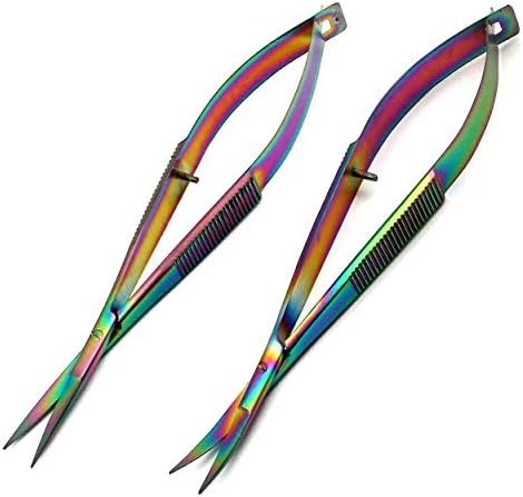 OdontoMed2011 Опаковка от 2 броя прави и Извити ножици за бродиране EZ Snips Рейнбоу цвят с титанов щанга с фитил (4,5 инча)