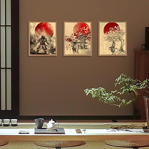 Плакати на японското изкуство, декорация за хол, Офис, Ретро Самурайски Стенен декор, Вдъхновяващи тотем, Платно, без рамка, 8x10 инча, Комплект от 3
