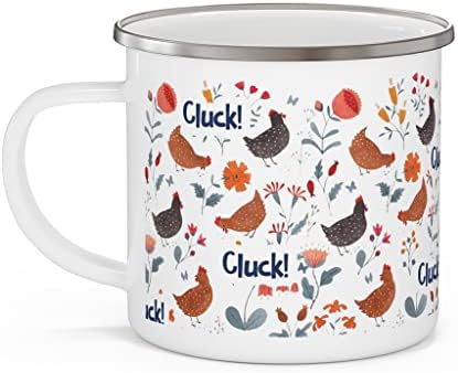 Безшевни clucking пиле собственото си име емайлирани чаши, пиле любовник на поръчка къмпинг чаша подарък за земеделски производител, пиле на мама персонализирана чаша за къмпинг, животът във фермата е луд пиле Дама