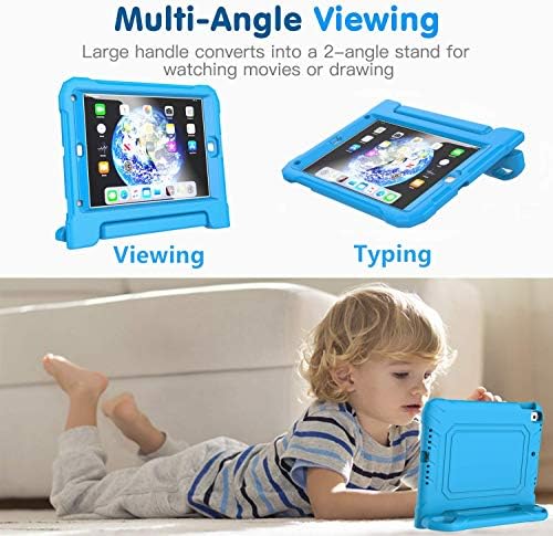 Детска чанта за iPad е 9,7 инча 2018 6-то поколение / 2017 5-то поколение и iPad е 9,7-инчов Air/Air 2 - Вградено Защитно фолио за екрана, Ударопрочная Лека дръжка, флип-надолу делото-поставка (в синьо)