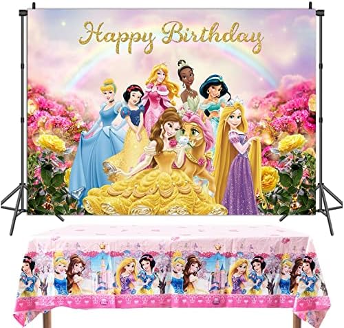 Комплект за Блестящи Покривки Принцеса и на Фона на Принцеса, Украса за парти на Принцесата, Аксесоари за Парти в чест на рождения Ден на Принцеса Фон за Снимки, Банер за Рожден Ден Момичета 6x4ft