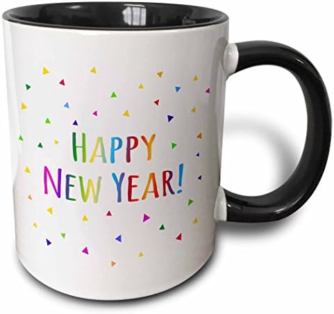 3. Нарисувай пъстра розово надпис честита Нова година и цветни триъгълници от конфети - чаши (mug_202093_4)