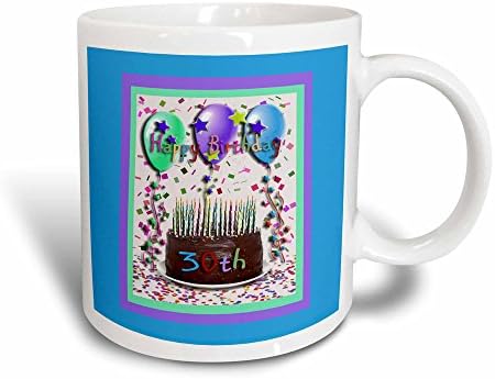 3dRose Чаша-трансформатор За Шоколадова Торта Happy Birthday 30th, 11 грама, Многоцветен