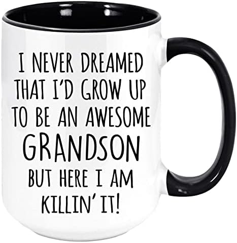 Бронирана черупка, аз никога не съм мечтал, че раста и да стане страхотен внук, но ето аз убивам го. забавна два цвята чаша за кафе или чай (черен, 15 унция)