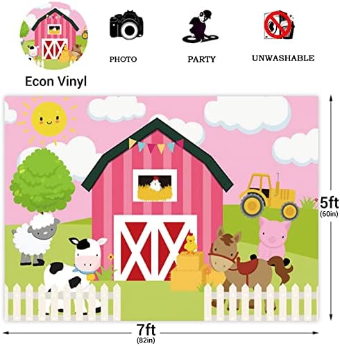 7x5ft Cartoony Розов Фон на тема Селскостопански животни за момчета и Момичета, Декорация за Детски Рожден Ден, Розово Навес, Фон За Снимки на селскостопански животни, в Живописна Фона на Фотобудки, Банер