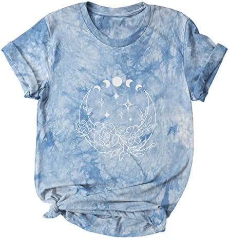 Дамски Блузи с равен брой гласове-боя 2023, Тениски с образа на Слънцето, Луната и Гъби, Реколта Ежедневни Туники, Тениски Свободно, Намаляване, Сладко Отгоре, Летни Блузи