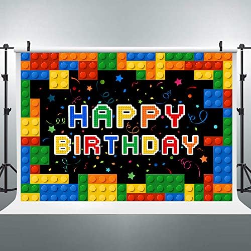 Riyidecor Строителни Блокове Фон за партита От Полиэстеровой Тъкан Цветни честит Рожден Ден на Строителни Тухли и Блокове Тема 7Wx5H Фута за Деца Момчета Фон За Снимки Го?