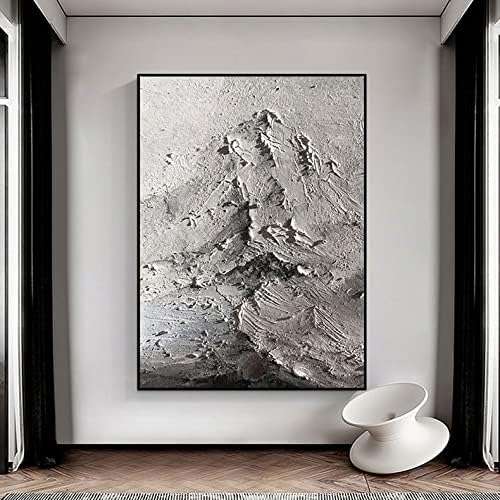 Ръчно рисувани с маслени бои - Абстрактно Стенно изкуство върху платно Тежки планини в стил Ваби-съби, е черно-бяла картина от пепел, виси на предната веранда, дневна, Декориране на дома и боядисани стени, 60X80 см