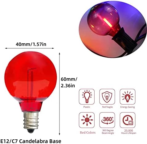 Minsily 15 Опаковки led коледни сменяеми лампи G40 1 W Нечупливи червени Крушки G40 за външно гирляндного осветление E12 и Свещници, базирани на led крушки с нажежаема жичка Edison Globe за външно гирляндного осветление