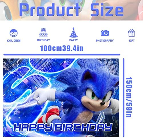 Аксесоари за парти в чест на рождения Ден на Sonic, Фон честит Рожден Ден аксесоари за парти в чест на Sonic, Фон 5 x 3 метра за рожден Ден за декор парти в чест на рождения Ден на Sonic (2)