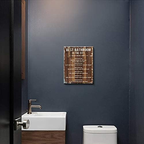 JZ DESIGNS Стенно изкуство за гости баня на платно-Отзиви на гости за по-добра банята -Фонови щампи под дърво с надпис Правила за вземането на вана за декора на стените на банята за гости на хотела (12X15 см, кафяв)