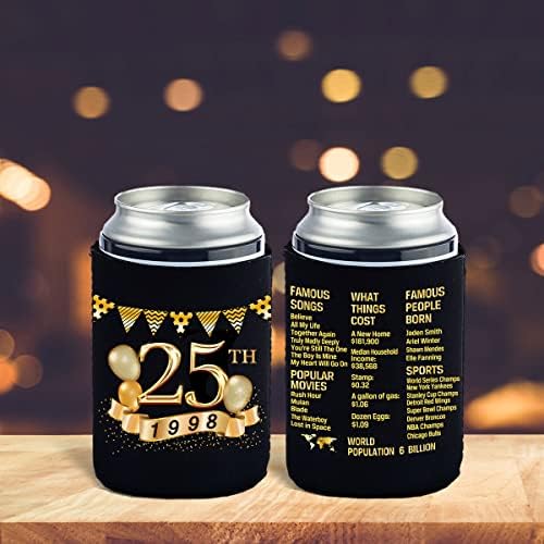 Комплект от 12 кутии-охладители Yangmics на 25-ти рожден ден -Декорация на 25-годишнина - Знак 1998 г. - Аксесоари за парти в чест на 25-годишнината - Черно със злато охладители за чаши на двадесет и пети рожден ден
