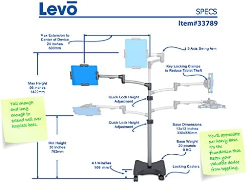 Павилион-количка за LEVO Commercial G2 Deluxe iPad количка за болници и търговски обекти с ключалки за iPad, iPad Mini, iPad Pro, Galaxy Nexus, Surface Pro, Пожар и други таблети и читалок