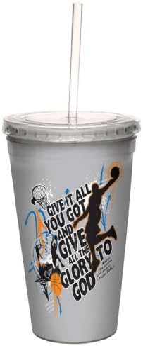 Безлесные Писма Glory Баскетбол: Псалм 100:4 Чаша Artful Traveler Cool Cup с двойни стени и многократно соломинкой, 16 унции