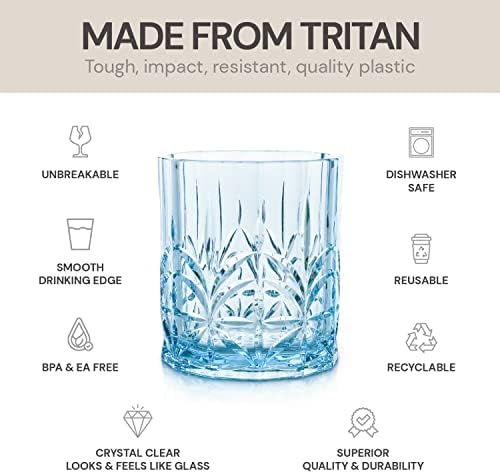 Небьющийся пластмасова чаша BELLAFORTE от Тритана, пакет от 4, 13 грама - Старомодни чаши за уиски Миртъл Бийч, Нечупливи, Фасетиран хрусталем - Не съдържат BPA - Могат да се м