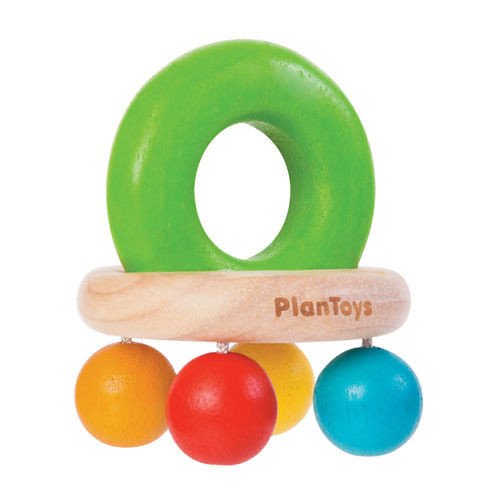 PlanToys (5213) Wooden Камбанка, Дрънкалка и прорезыватель за зъби, Детска играчка, Постоянно изработена от каучуково дърво и нетоксични бои