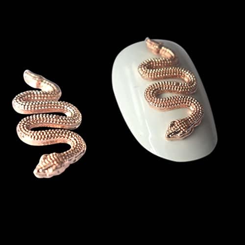 Окачване за нокти под формата на Змия от 3D сплав, 50 броя, Декорация за нокти от Розово Злато, Ретро Змия Дизайн, Декорации за нокти, Комплект за нокти, Метални Висулки