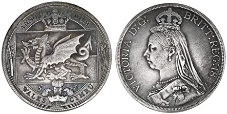 Бронзов Медал Кралица Виктория Монета 1887 г. Британският Флаг Уелс Медальон с червен Дракон Старинен Сребърен Долар