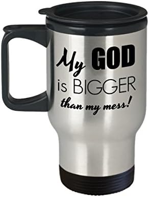 Божията благодат е християнска изолирано пътна кафеена чаша от неръждаема стомана с капак - Моят Бог е по-голям, отколкото ми каша! - забавен и вдъхновяващ подарък з?