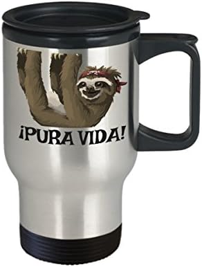 Чаша за пътуване в Коста Рика - Pura Vida! - чашата за кафе с изолация от неръждаема стомана от 14 унции - чаша за пътуване с ленивцем - подаръци с ленивцем - Сувенири от Кост