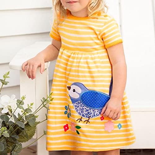 Рокля KAGAYD за момичета, Деца, Лятото е празнично плажна Мини-рокля с принтом Птици, Без костюм, с кръгло деколте и Къс ръкав (от 2 години)