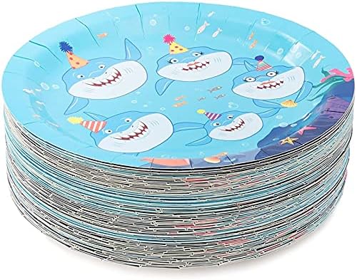 Хартиени чинии BLUE PANDA Shark Party честит рожден Ден (9 инча, 80 опаковки)
